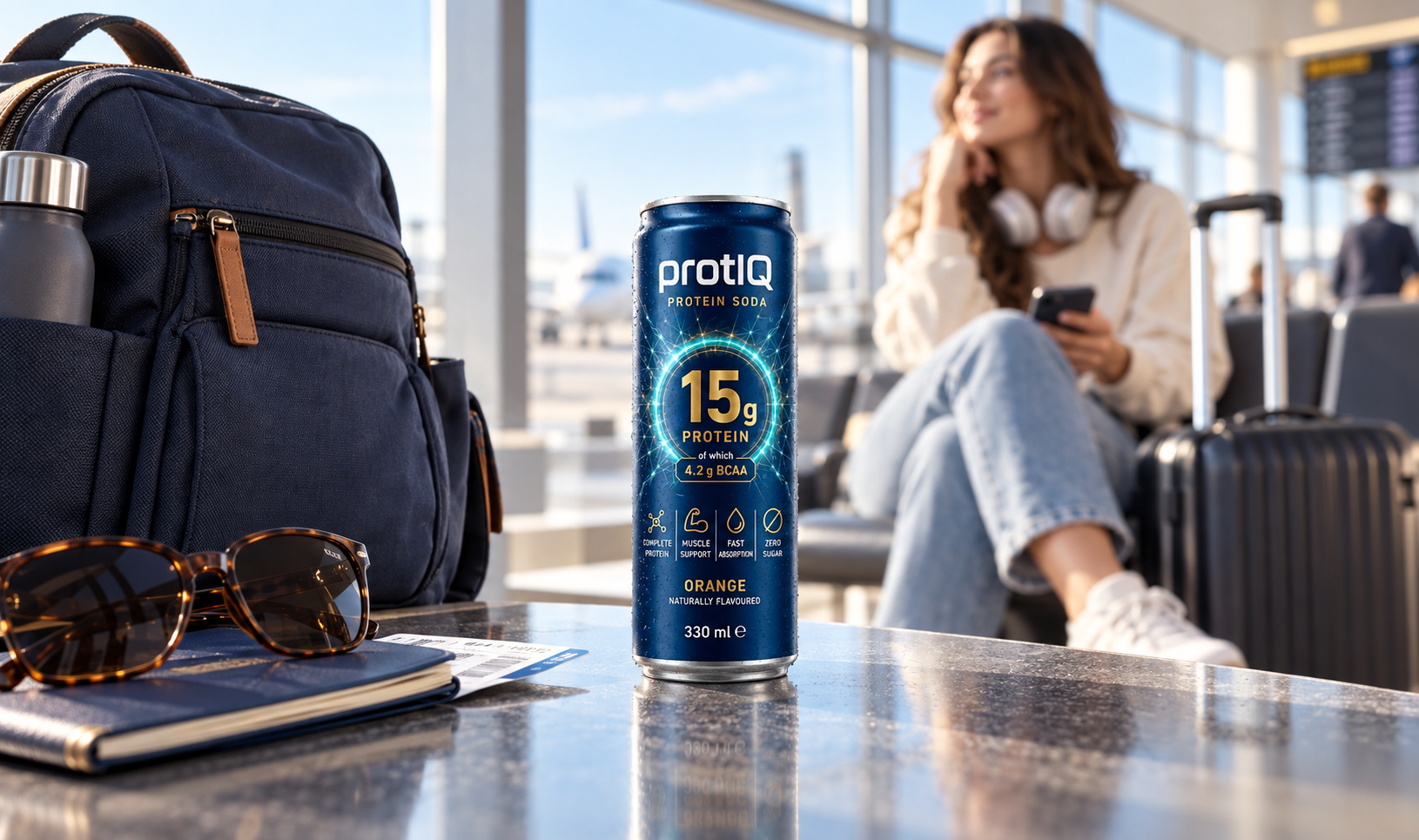 Traveller carrying a bottle of protIQ